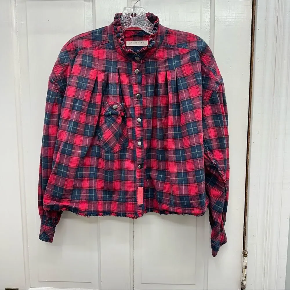 We the Free People long sleeve button‎ down cropped flannel shirt women's xs